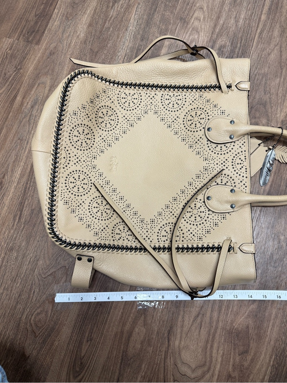 Coach Tatum Whiplash Neutral Beige Studded Leather tote - Picture 16 of 16